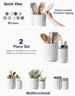 LE TAUCI Utensil Holder, 7.3"+5.4" Ceramic Kitchen Utensil Holder for Countertop, Large Cooking Utensil Crocks for Kitchen Counter Decor, Morden Utensil Organizer for Spatula, Set of 2, White - Image 3