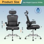 DEVAISE Ergonomic Mesh Desk Chair, Separated-Adjustable Lumbar Support，Large Cushion, Flip-up Armrests, 90-125° Rocking Tilt, for Home Office Computer Gaming, Black - Image 4