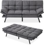 Opoiar Futon Sofa Bed Memory Foam Futon Couch Sleeper Sofa Convertible Fabric 71 Inch Futons Grey with Arm Rest, Metal Legs, Living Room Small & Compact Spaces, Easy Assembly PYF-267FA-DGY-2 - Image 11