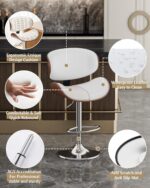 Bar Stools Set of 3, Adjustable Swivel Barstools Mid-Century Modern PU Leather Counter Height Bar Stool, Kitchen Island Barstools with Back (White) - Image 6
