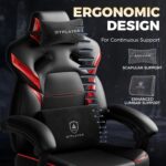 GTPLAYER Big and Tall Gaming Chair for Adults, Ergonomic Office Chair with Footrest, Heavy Duty 350 lbs Capacity, High Back, Premium Leather & Iridescent Trim, ACE-Armor, Black & Red - Image 8