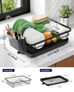 Kitsure Dish Drying Rack - Compact Dish Rack with Utensil Holder & Adjustable Water Outlet, Rust-Proof & Scratch-Resistant Drying Rack for Kitchen, 14.5" x 12.0" x 4.0", Black - Image 3