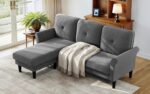 Sofas for Living Room, 83" Velvet Sectional Couch with Moveable Ottoman, Midcentury Modern Small Sectional Couch, L Shape Sofa & 3 Seater, Couches for Living Room, Apartment, Bedroom, Grey - Image 2