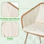 3-Piece Outdoor Furniture Modern Patio Bistro Set Rattan Conversation Set Wicker Patio Furniture Set with 2 Chairs Coffee Table Cushions Lumbar Pillows for Patio Outdoor Backyard Porch, White - Image 5