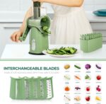 SUSTEAS Rotary Cheese Grater with Handle - Vegetable Shredder with 5 Well-designed Blades & Strong Suction Base,Round Mandoline Slicer & Food Chopper for Kitchen,with Blade Storage Box(Retro Green) - Image 4