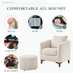COLAMY Sherpa Accent Chair with Storage Ottoman Set, Upholstered Barrel Arm Chair with Footrest, Modern Living Room Chair with Back Pillow, Cream - Image 9