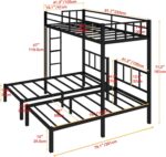 Twin Triple Bunk Bed, Heavy Duty Metal Bunk Bed with Guardrails, Ladder, Detachable Into 3 Twin Beds for Kids, Teens and Adults, Space-Saving Design, No Box Spring Needed, Black - Image 3