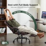 Office Chair, Big and Tall Office Chair with Foot Rest Ergonomic Desk Chairs Reclining High Back Leather Chairs with Lumbar Support(Brown) - Image 4