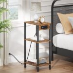 Side Table with Charging Station, Tall End Tables Living Room, 30 Inch Skinny Night Stand with Storage, Small Bedside Tables for Bedroom, Office, Dorm, Hallway, Rustic Brown - Image 3