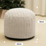 Round Stuffed Pouf Ottoman for Foot Rest, Storage Ottoman Pouf Foot Stool Cushion, Faux Fur Poufs with Foam Chunk Filling, 26 X 18 Inch Floor Chair for Living Room Bedroom Home Decor, Beige - Image 3