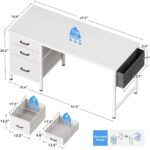 Casaottima 40" Small Computer Home Office Desk for Bedroom with Fabric Drawers & File Cabinet, Cloth Storage Bag and Hook, Writing Study Work Table for Small Space, White - Image 4