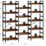 Rolanstar Bookshelf 5 Tiers, Triple Bookcase with Open Display Shelves, Industrial Wide Bookshelf with Metal Frame for Living Room, Office, Rustic Brown - Image 4