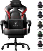 GTPLAYER Big and Tall Gaming Chair for Adults, Ergonomic Office Chair with Footrest, Heavy Duty 350 lbs Capacity, High Back, Premium Leather & Iridescent Trim, ACE-Armor, Black & Red - Image 2