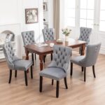 Velvet Dining Chairs Set of 6,Upholstered Dining Chairs with Ring Pull Trim and Button Back,Modern Seating for Kitchen, Bedroom & Living Room(Grey) - Image 3