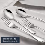 Hiware 24-piece Forks and Spoons Silverware Set, Food Grade Stainless Steel Flatware Cutlery Set for Home, Kitchen and Restaurant, Mirror Polished, Dishwasher Safe - Image 4