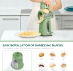 SUSTEAS Rotary Cheese Grater with Handle - Vegetable Shredder with 5 Well-designed Blades & Strong Suction Base,Round Mandoline Slicer & Food Chopper for Kitchen,with Blade Storage Box(Retro Green) - Image 6