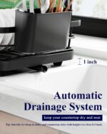 Kitsure Dish Drying Rack - Compact Dish Rack with Utensil Holder & Adjustable Water Outlet, Rust-Proof & Scratch-Resistant Drying Rack for Kitchen, 14.5" x 12.0" x 4.0", Black - Image 5