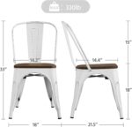Yaheetech Metal Dining Chairs Set of 4, Industrial Stackable Kitchen Chairs with Wood Top Seat for Dining Room/Restaurant/Bistro/Patio, Indoor & Outdoor Use, White - Image 4