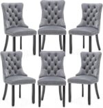 Velvet Dining Chairs Set of 6,Upholstered Dining Chairs with Ring Pull Trim and Button Back,Modern Seating for Kitchen, Bedroom & Living Room(Grey) - Image 2