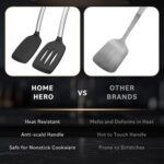 Home Hero Silicone Spatula Set - Heat Resistant Spatulas for Cooking - Ergonomic Stainless Steel Cooking Utensils - Solid & Slotted Silicone Turners - Pack of 2, Black - Image 8