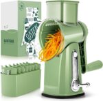 SUSTEAS Rotary Cheese Grater with Handle - Vegetable Shredder with 5 Well-designed Blades & Strong Suction Base,Round Mandoline Slicer & Food Chopper for Kitchen,with Blade Storage Box(Retro Green) - Image 2