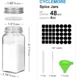 CycleMore 48 Pack 4oz Glass Spice Jars Bottles, Square Spice Containers with Silver Metal Caps and Pour/Sift Shaker Lid-80pcs Black Labels,1pcs Silicone Collapsible Funnel and 2pcs Brush Included - Image 3