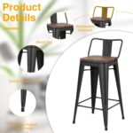 Yongchuang 30 inch Bar Stools Set of 4 Bar Height Metal Barstools with Wood Seat Low Back Kitchen Bar Chairs Matte Black - Image 6