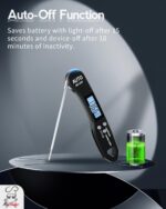 Instant Read Meat Thermometer, 1.2s Fast Read, ±1°F Accuracy, -58°F to 572°F, 4.4" Foldable Probe, 0 °C Calibration, Min/Max (Session), Auto-Rotating Backlit Display, °F/°C, Magnetic Back, Auto-Off - Image 6