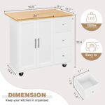 Shintenchi Kitchen Island with Folding Drop Leaf, Rolling Island Table with Storage, Kitchen Cabinet on Wheels with Seating Area for Kitchen, Bar Cart with Cabinet, White - Image 5