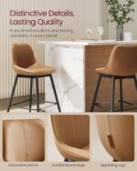 VASAGLE Bar Stools Set of 2, Counter Height Bar Stools with Back, Ergonomic Backrest, Synthetic Leather, Metal Legs, 24.8-Inch Tall Barstools for Kitchen Island Home Bar, Easy Assembly, Caramel Brown - Image 10