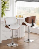 Bar Stools Set of 3, Adjustable Swivel Barstools Mid-Century Modern PU Leather Counter Height Bar Stool, Kitchen Island Barstools with Back (White) - Image 3