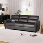 85” Office Brown Couch Sofa 3 Seater, Faux Leather Couch with USB Charging Port, Modern Mid Century Comfy Stain Resistant Sofa for Office, Living Room, Bedroom, Apartment (Brown) - Image 2