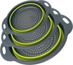 Collapsible Colander 3-Pack Set Space-Saving Foldable Kitchen Strainer with Non-Slip Base Durable Thickened PP+TPE Collapsible Strainers for Pasta, Vegetables, Fruits (Gray-Green) - Image 2