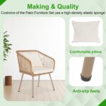 3-Piece Outdoor Furniture Modern Patio Bistro Set Rattan Conversation Set Wicker Patio Furniture Set with 2 Chairs Coffee Table Cushions Lumbar Pillows for Patio Outdoor Backyard Porch, White - Image 6