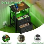Furnulem Black Nightstand with Wood Shelf, Bed Side Table with Led Light and Charging Station, 25.8 Inch End Table with 3 Fabric Storage Drawers, Small Night Stand for Bedroom Furniture - Image 7