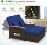 LDAILY Moccha Outdoor Wicker Daybed, Patio Rattan Loveseat Sofa w/ 4-Level Adjustable Backrest, Folding Panels, Storage Ottoman & Cushions, Lounge Furniture Set for Poolside Backyard Porch (Navy) - Image 6