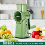 SUSTEAS Rotary Cheese Grater with Handle - Vegetable Shredder with 5 Well-designed Blades & Strong Suction Base,Round Mandoline Slicer & Food Chopper for Kitchen,with Blade Storage Box(Retro Green) - Image 8