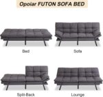 Opoiar Futon Sofa Bed Memory Foam Futon Couch Sleeper Sofa Convertible Fabric 71 Inch Futons Grey with Arm Rest, Metal Legs, Living Room Small & Compact Spaces, Easy Assembly PYF-267FA-DGY-2 - Image 8