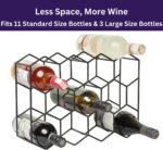 Melvvi Wine Rack Black Metal Large 15" Countertop 3-Tier Stand Holds 14 Bottles & 2 Glasses, Perfect for Kitchen & Bar – No Assembly Required - Image 3