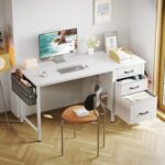 Casaottima 40" Small Computer Home Office Desk for Bedroom with Fabric Drawers & File Cabinet, Cloth Storage Bag and Hook, Writing Study Work Table for Small Space, White - Image 8
