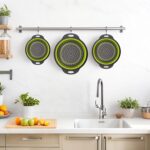 Collapsible Colander 3-Pack Set Space-Saving Foldable Kitchen Strainer with Non-Slip Base Durable Thickened PP+TPE Collapsible Strainers for Pasta, Vegetables, Fruits (Gray-Green) - Image 8