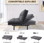Opoiar Futon Sofa Bed Memory Foam Futon Couch Sleeper Sofa Convertible Fabric 71 Inch Futons Grey with Arm Rest, Metal Legs, Living Room Small & Compact Spaces, Easy Assembly PYF-267FA-DGY-2 - Image 5