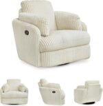 Signature Design by Ashley Tie-Breaker Cozy Contemporary Manual Press-Back Swivel Glider Rocker Recliner with 2 Bolster Pillows and Hidden Storage, White - Image 6