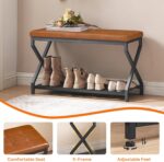 HOOBRO 29.5" L Shoe Bench, Shoe Rack Bench with PU Leather Cushion, Shoe Storage Organizer for Front Door Entrance, 2-Tier Entryway Bench for Small Space, Loads 300 lb, Whiskey Brown CB24HX01 - Image 9