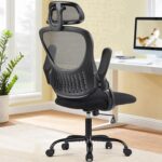 Sweetcrispy Office Computer Desk Chair, Ergonomic High-Back Mesh Rolling Work Chairs with Wheels and Adjustable Headrests, Comfortable Lumbar Support, Comfy Flip-up Arms for Home, Bedroom, Study,Black - Image 2