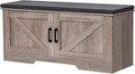 2-Tier Storage Bench, 39.4" Wide Shoe Bench with Padded Seat Cushion, Entryway Bench with 2 Barn Doors and Adjustable Shelf, Greige - Image 2
