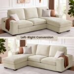 PARKOL 99" L-Shaped Sectional Couch with Storage, Sofa with Reversible Chaise, USB Type-C Charging, Chenille Fabric, Removable Cushion Covers, for Small Space, Apartment, Living Room, Beige - Image 7