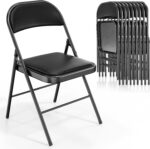VINGLI 10 Pack Folding Chairs with Padded Seats, Metal Frame with Pu Leather Seat & Back, Capacity 350 lbs, Black - Image 2