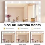 DWVO 46'' Glass Top Makeup Vanity with 10 Drawers, Vanity Desk Set with Large LED Mirror, Built-in Charging Station & Cushioned Storage Chair, Dressing Table with 3-Color Light Modes, Cream White - Image 6