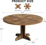 IDEALHOUSE Round Dining Table for 4, 47 Inches Circle Dining Room Table with Wooden Base for Kitchen, Living Room (Table Only), Brown - Image 3